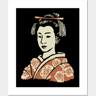 Japanese Geisha Linocut Print Posters and Art